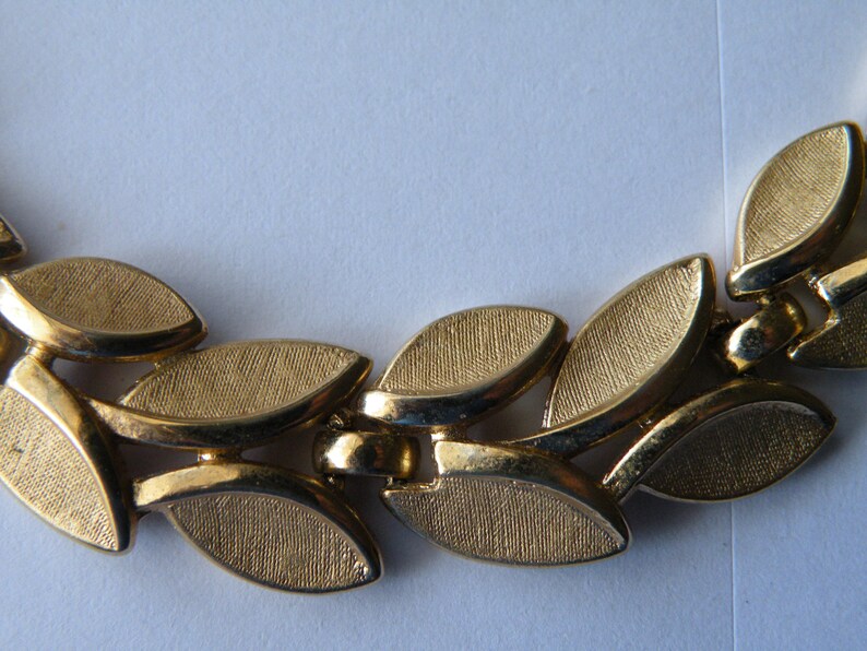 Trifari Leaf Choker Necklace Brushed gold plated.