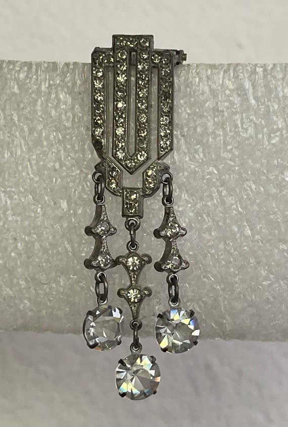 Art Deco pot metal paste clear rhinestone dress cl