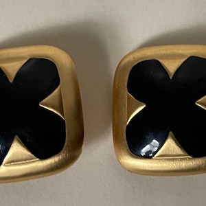 AK Anne Klein black enamel, matte gold, satin gold clip-on earrings