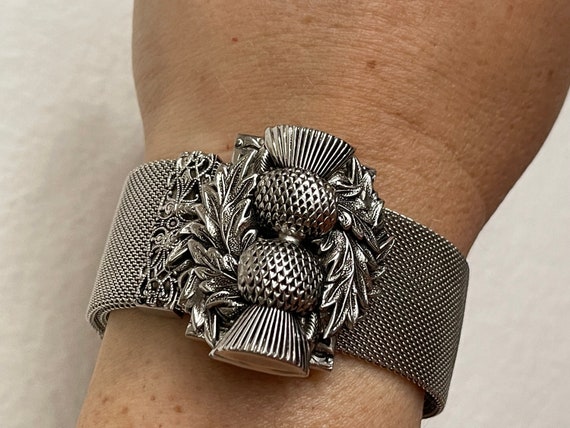 Whiting and Davis silver plated mesh, Thistle Bra… - image 1