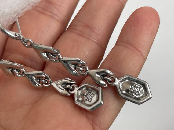 Givenchy  blue, gray rhinestone dangle, drop earr… - image 3