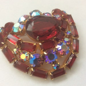 Juliana Ruby Red Rhinestone Brooch with Pink Aurora Borealis Rhinestones
