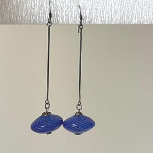 Venetian bead earrings, Blue Murano Glass with  Swirls,  &quot;FILIGREE &quot; Sterling Silver 925 chain and hook wires