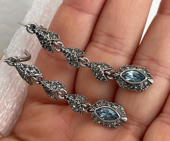 Givenchy  blue, gray rhinestone dangle, drop earr… - image 1