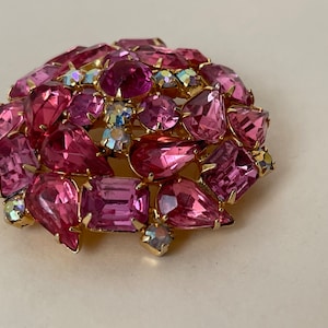 Pink, Aurora Borealis rhinestone brooch