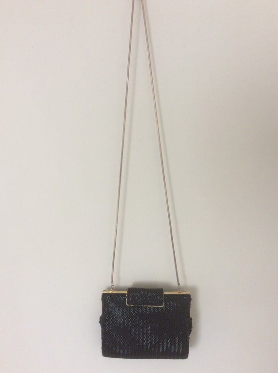 CACHE small black beaded evening  bag or clutch - image 2