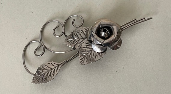 Lang Sterling silver rose flower brooch - image 2