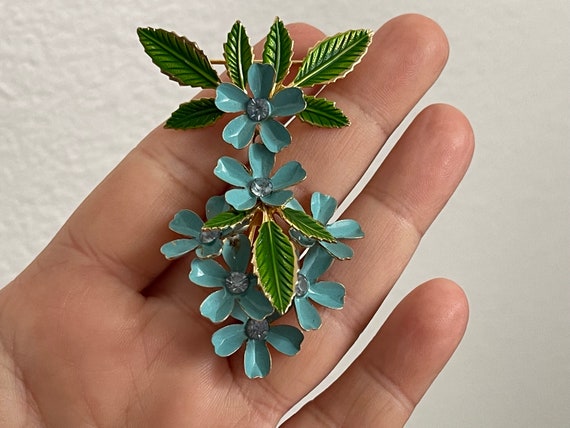 Blue, green enamel, blue rhinestone  flowers dang… - image 6