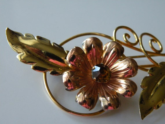 Van Dell flower pin, brooch. 12K Gold filled, top… - image 2