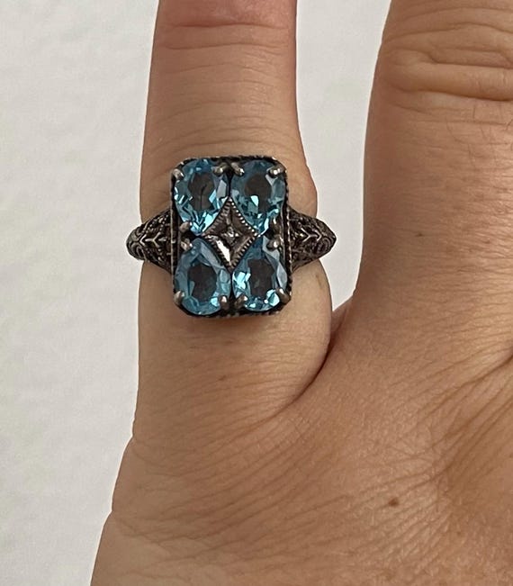 Designer CNA Thailand 925 Sterling Silver Blue Topaz and Diamond Accent Rectangle Ring Etsy