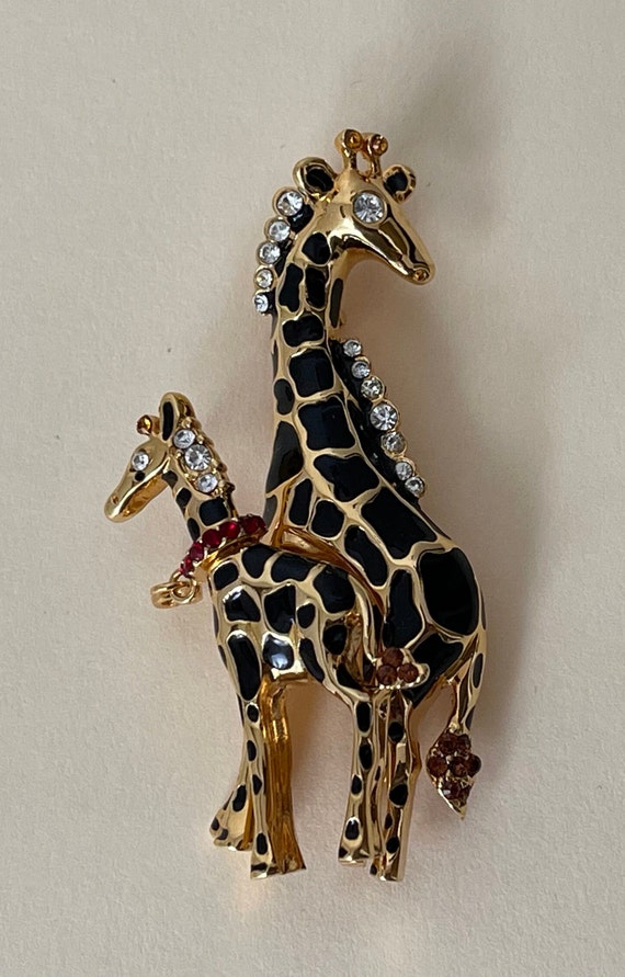 St. John Mother & Baby Giraffe Brooch Gold plated,