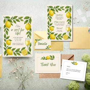 Lemon Invitation Suite | Canva Template | Lemon Menu | Zest for Life | Girls Brunch | Bridal Shower | Lemon Thank You | Dinner Party