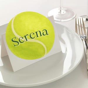 Modèle de marque-place modifiable sur le thème du tennis pour votre 40e anniversaire ou une fête de visite, bricolage nom tente cartes téléchargement immédiat imprimable