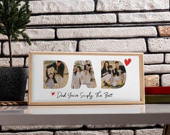 Personalised DAD Photo Collage Plaque, Custom Family Picture Display, Wooden Wall Frame