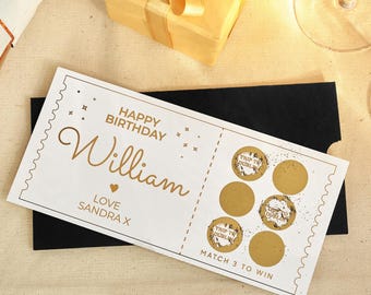 Personalised Birthday Scratch Card, Custom Concert Ticket Voucher, Surprise Reveal Gift