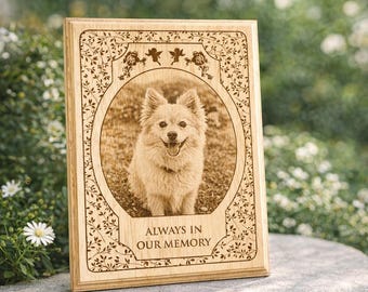 Custom Pet Memorial Plaque, Laser-Engraved Wooden Cat Portrait, Dog Remembrance Keepsake
