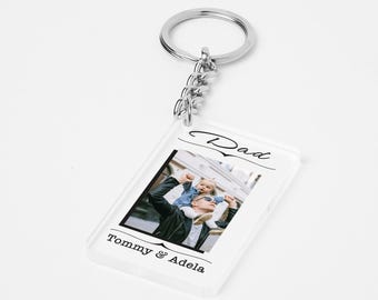 Custom Dad Photo Keyring, Personalised Family Picture Acrylic Keychain, Sentimental Fathers Day Gift for Dad Grandad Him, Car Key Accessory