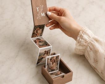 Personalised Photo Box with Pop-Up Accordion Album | Custom Wooden Keepsake Gift for Her or Him