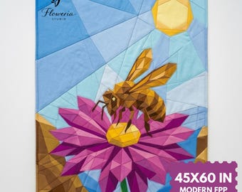 Blume Biene Moderne Quilt Anleitung, Biene FPP, PDF Download, 45 "x 60" Foundation Paper Piecing