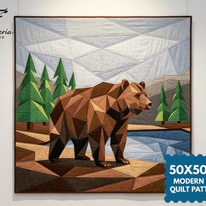 Modern quiltpatroon met bergbeer, beer FPP, Foundation Paper Piecing (PDF-download) (36 x 36")