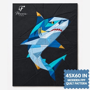 Modello per quilt moderno a forma di squalo, Shark FPP, download PDF, 45" x 60" Foundation Paper Piecing