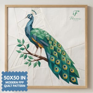 Peacock Modern Quilt Pattern, Peacock FPP, Foundation Paper Piecing (PDF Download) ( 50 X 50" )