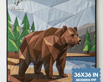 "Mountain Bear ""Meeresbären"" Moderne Quilt Anleitung, Bär FPP, Foundation Paper Piecing Anleitung (36 X 36 ")"