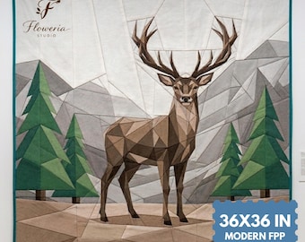 Anmutige Hirsch Moderne Quilt Anleitung, Hirsch FPP, Foundation Papier Piecing (PDF Download) ( 92 X 92 cm)