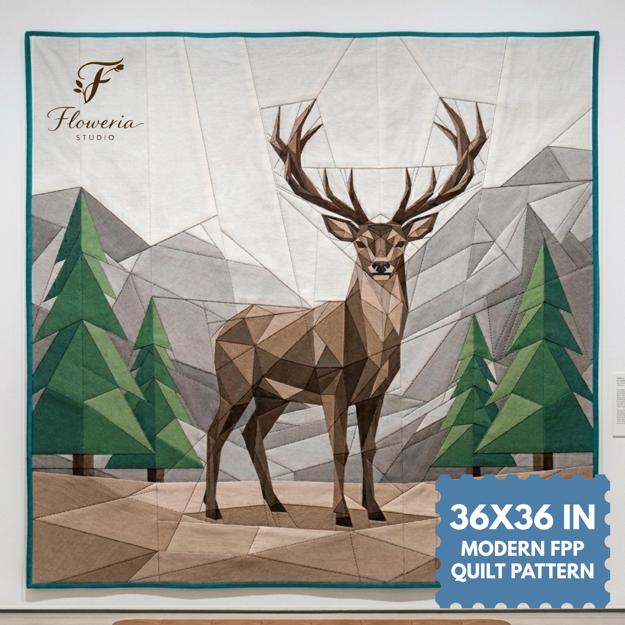 Graceful Deer Modern Quilt Pattern, Deer FPP, Foundation Paper Piecing ...