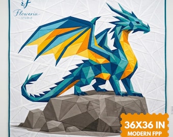 Stehender Drache Moderne Quilt Anleitung, Drache FPP, Foundation Paper Piecing