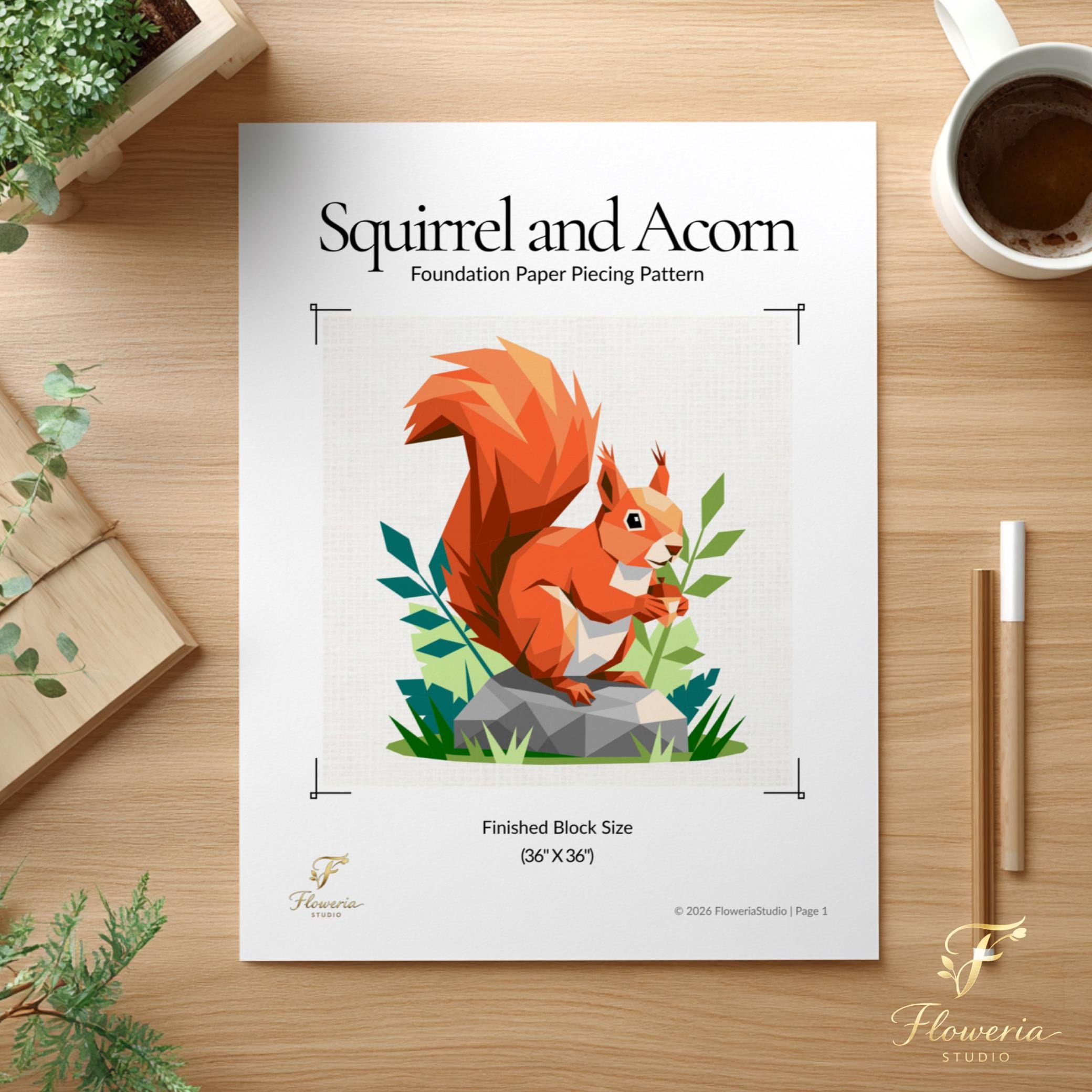 Square Squirrel Pattern Squirrel Modern Quilt Pattern, Squirrel FPP, Foundation Paper Piecing ...