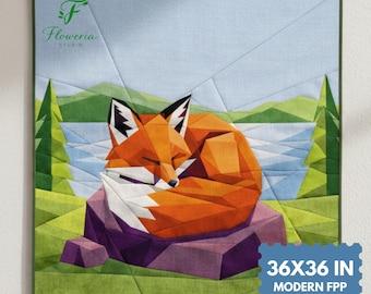 Fox Moderne Quilt Anleitung, Fox FPP, PDF Download, 36 "x 36" Foundation Paper Piecing
