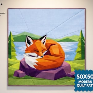 Fox Modern Quilt Pattern,  Fox FPP, PDF Download, 50"x 50" Foundation Paper Piecing