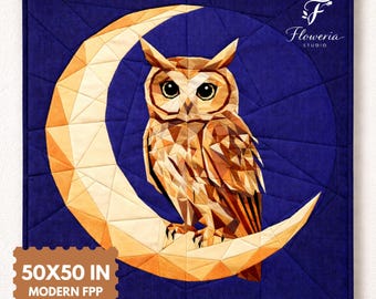 Eule auf Mond, Eule auf Mond, Quilt Anleitung, Papier, Quilt Anleitung, PDF Download ( 50X50 ")"
