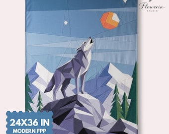 Wolf Mond Moderne Quilt Anleitung, Wolf FPP, PDF Download, 60 x 90 cm, Foundation Paper Piecing