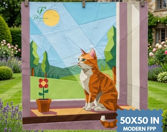 Orange Katze Quilt Anleitung, Katze FPP, Papier Patchworkmuster (50"X50"")"