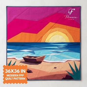 Padrão de colcha moderna Sunset Beach, Beach Fpp, Download em PDF, 91,4 cm x 91,4 cm, técnica Foundation Paper Piecing