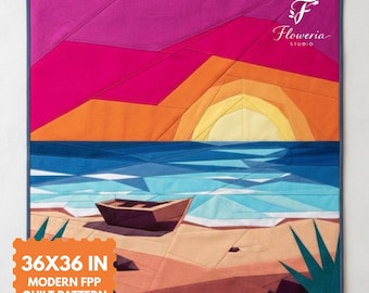 Sunset Beach Moderne Quilt-Muster, Strand Fpp, Pdf-Download, 36 "x 36", Foundation Paper Piecing