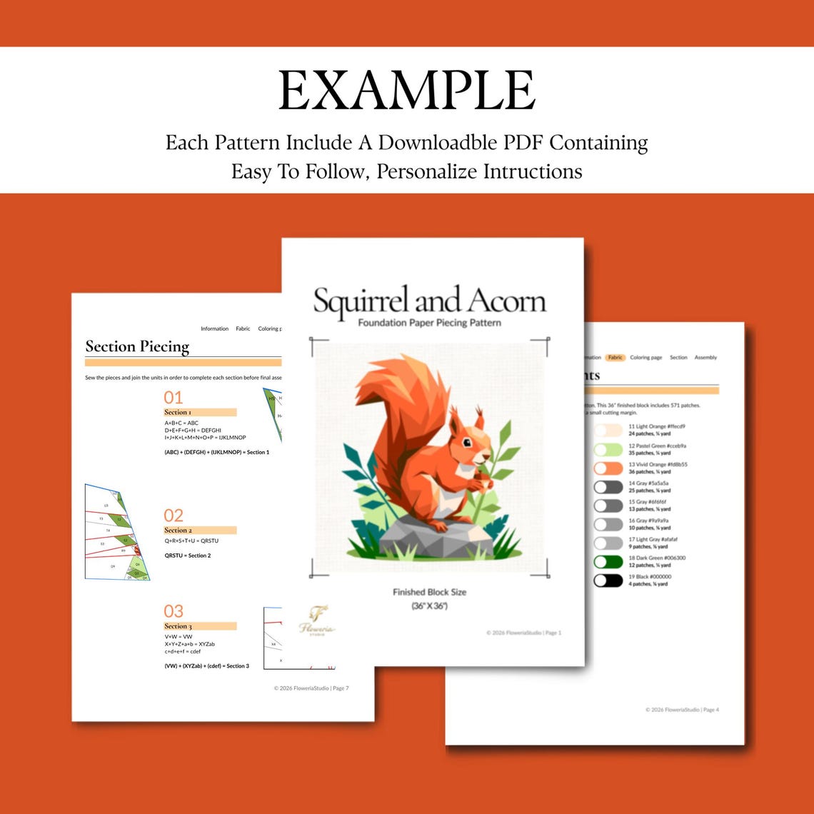 Squirrel Modern Quilt Pattern, Squirrel FPP, Foundation Paper Piecing ...