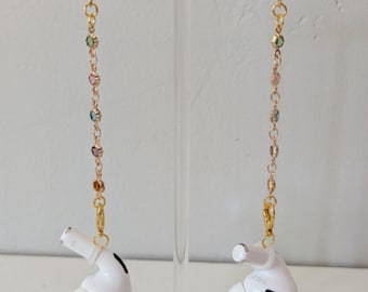 Airpod & Earplug Chain Earrings - Hypoallergenic Gold Plated or Stainless Steel Leverbacks, Stylish Anti-loss Airpod/Earplug Holder