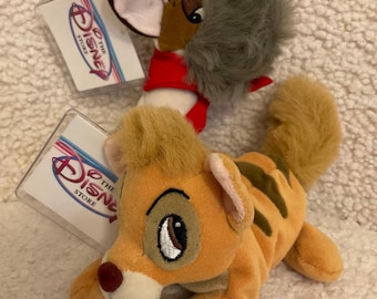 Vintage 90s Disney Store Oliver and Company Mini Bean Bag Plush Set - Oliver the Cat & Dodger the Dog, New with Tags, Pristine Condition