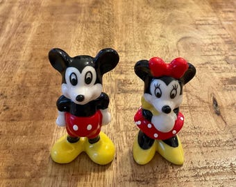 Vintage 1990s Disneyland Mickey and Minnie Mouse Ceramic Figurines, Set of 2