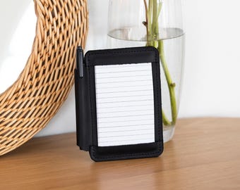 Porta tarjetas de notas de 4 x 6, Porta tarjetas de índice de cuero genuino, Porta bloc de notas de cuero, Porta tarjetas de notas personalizado, Porta bloc de notas de bolsillo recargable