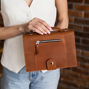 Bolsa de ombro para livros, capa para livros em couro genuíno com alça, bolsa de couro para livros com bolso, bolsa transversal para livros, bolsa porta-livros em couro imagem 7