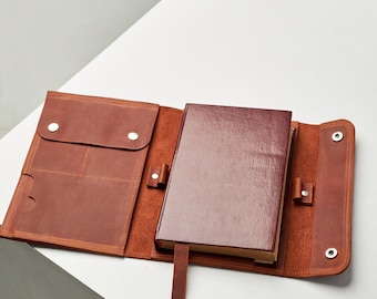 Genuine leather book cover, Brown book cover, A5 book cover, A4 book cover, A6 book holder, Handmade book covers, Engraved book cover