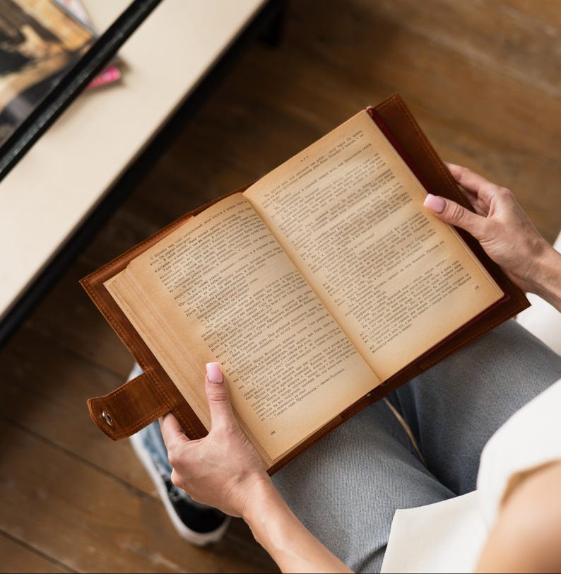 Bolsa de ombro para livros, capa para livros em couro genuíno com alça, bolsa de couro para livros com bolso, bolsa transversal para livros, bolsa porta-livros em couro imagem 3