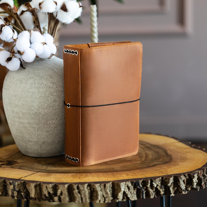 A5 journal cover, Genuine leather journal cover with pen holder, Travelers journal cover a5,Custom journal cover gift,Handmade journal cover image 9