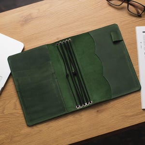 Funda para diario de viaje A5, funda para libreta de viaje con bolsillos interiores, funda para libreta de 5 bandas, funda verde para libreta, funda verde para diario
