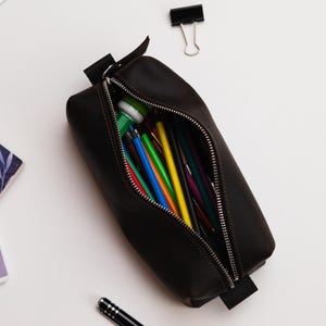 Brown pencil case, Large capacity pencil case, Brown pencil pouch, Leather pencil case with name, Custom pencil case, Handmade pencil case