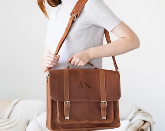 Borsa ventiquattrore in pelle fatta a mano, borsa da lavoro da donna, borsa per laptop aziendale, borsa da ufficio, borsa tote professionale, regalo personalizzato da donna